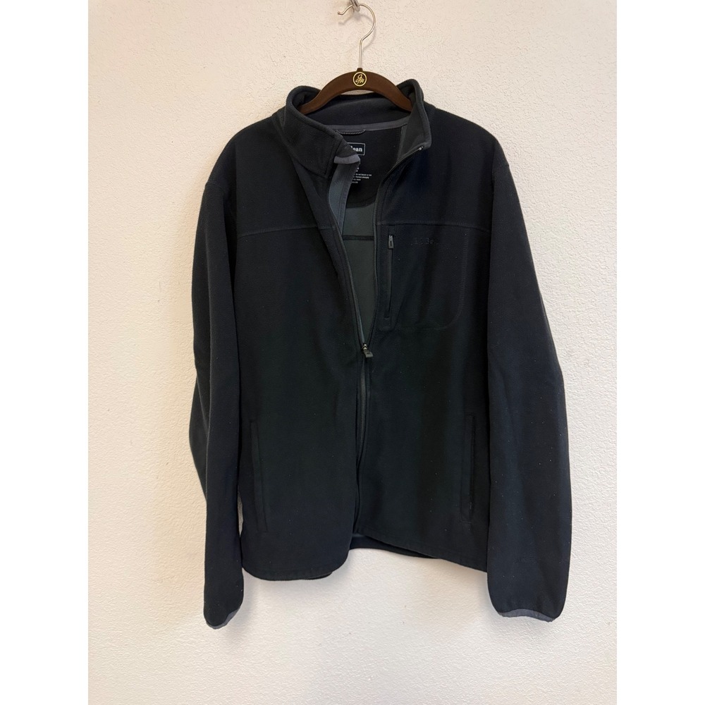LL Bean Mens Full Zip Fleece Jacket Black Large Regular